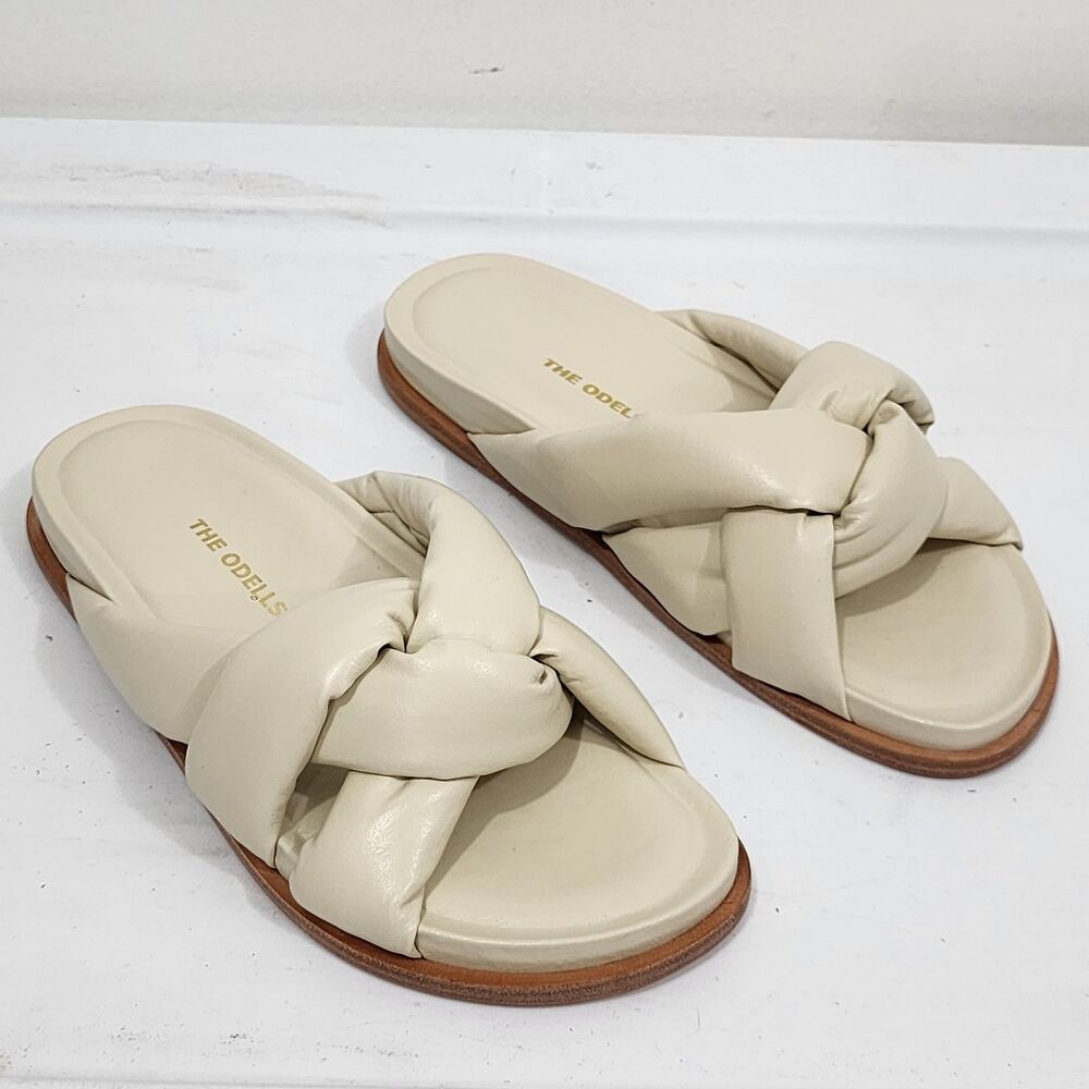 The Odells Puffy Slide Flip Flops Sandals Slides Ivory Leather Brazil US8 EUR 38